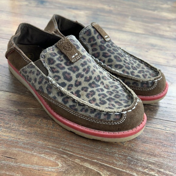 Ariat Cruiser Slip On Shoe Womens 4.5 Earth Brown Cheetah Leather Moc Toe Loafer - Picture 1 of 10